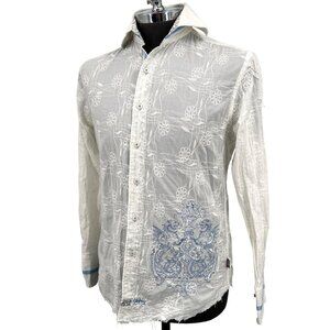 English Laundry White Allover Embroidered 100% Cotton Shirt Dragon Size S